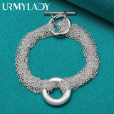 925 Silver Round Bracelet Many Chain Charm Wedding Party Jewelry
