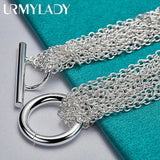 925 Silver Round Bracelet Many Chain Charm Wedding Party Jewelry