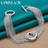 925 Silver Round Bracelet Many Chain Charm Wedding Party Jewelry
