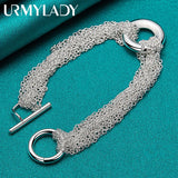 925 Silver Round Bracelet Many Chain Charm Wedding Party Jewelry