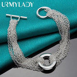 925 Silver Round Bracelet Many Chain Charm Wedding Party Jewelry
