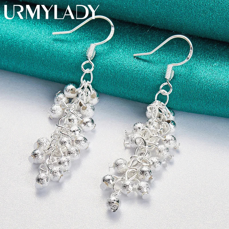 925 Silver Grape Beads Earrings for Women Wedding Party