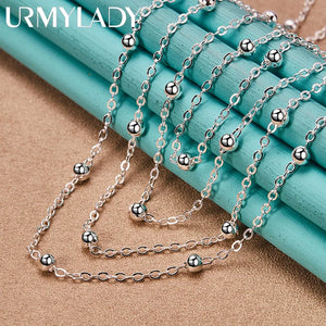 925 Sterling Silver Chain Bead Necklace for Women Wedding Party