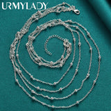 925 Sterling Silver Chain Bead Necklace for Women Wedding Party