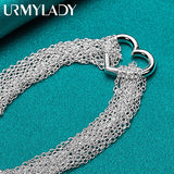 925 Silver Heart Charm Bracelet Multi-Chain Wedding Jewelry