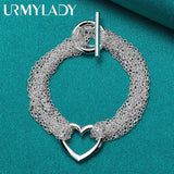 925 Silver Heart Charm Bracelet Multi-Chain Wedding Jewelry