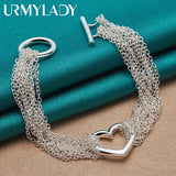 925 Silver Heart Charm Bracelet Multi-Chain Wedding Jewelry