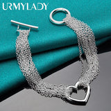 925 Silver Heart Charm Bracelet Multi-Chain Wedding Jewelry
