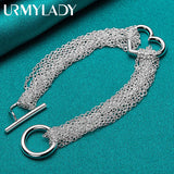 925 Silver Heart Charm Bracelet Multi-Chain Wedding Jewelry