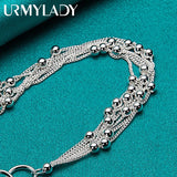 925 Silver Multi-Chain Beads Bracelet Wedding Charm Jewelry