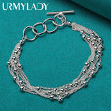925 Silver Multi-Chain Beads Bracelet Wedding Charm Jewelry