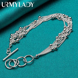 925 Silver Multi-Chain Beads Bracelet Wedding Charm Jewelry