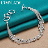 925 Silver Multi-Chain Beads Bracelet Wedding Charm Jewelry