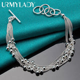 925 Silver Multi-Chain Beads Bracelet Wedding Charm Jewelry