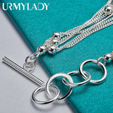 925 Silver Multi-Chain Beads Bracelet Wedding Charm Jewelry