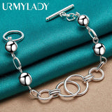 925 Silver Multi-Circle Ball Bead Chain Bracelet Wedding Party