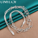 925 Silver Snake Chain Ball Beads Charm Necklace 18 Inch for Women