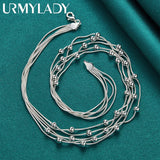 925 Silver Snake Chain Ball Beads Charm Necklace 18 Inch for Women