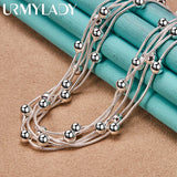925 Silver Snake Chain Ball Beads Charm Necklace 18 Inch for Women