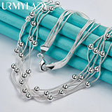 925 Silver Snake Chain Ball Beads Charm Necklace 18 Inch for Women