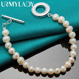 925 Silver Pearl Beaded Chain Bracelet for Women