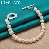 925 Silver Pearl Beaded Chain Bracelet for Women