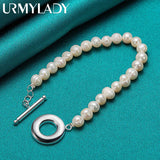 925 Silver Pearl Beaded Chain Bracelet for Women