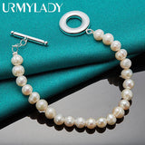 925 Silver Pearl Beaded Chain Bracelet for Women