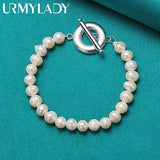 925 Silver Pearl Beaded Chain Bracelet for Women