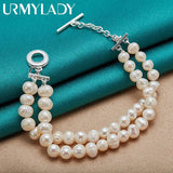 925 Silver Pearl Chain Bracelet Women Wedding Charm Jewelry