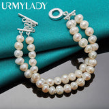 925 Silver Pearl Chain Bracelet Women Wedding Charm Jewelry