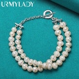 925 Silver Pearl Chain Bracelet Women Wedding Charm Jewelry
