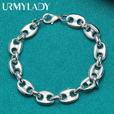 925 Silver Pig Nose Chain Bracelet Wedding Party Jewelry