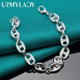 925 Silver Pig Nose Chain Bracelet Wedding Party Jewelry