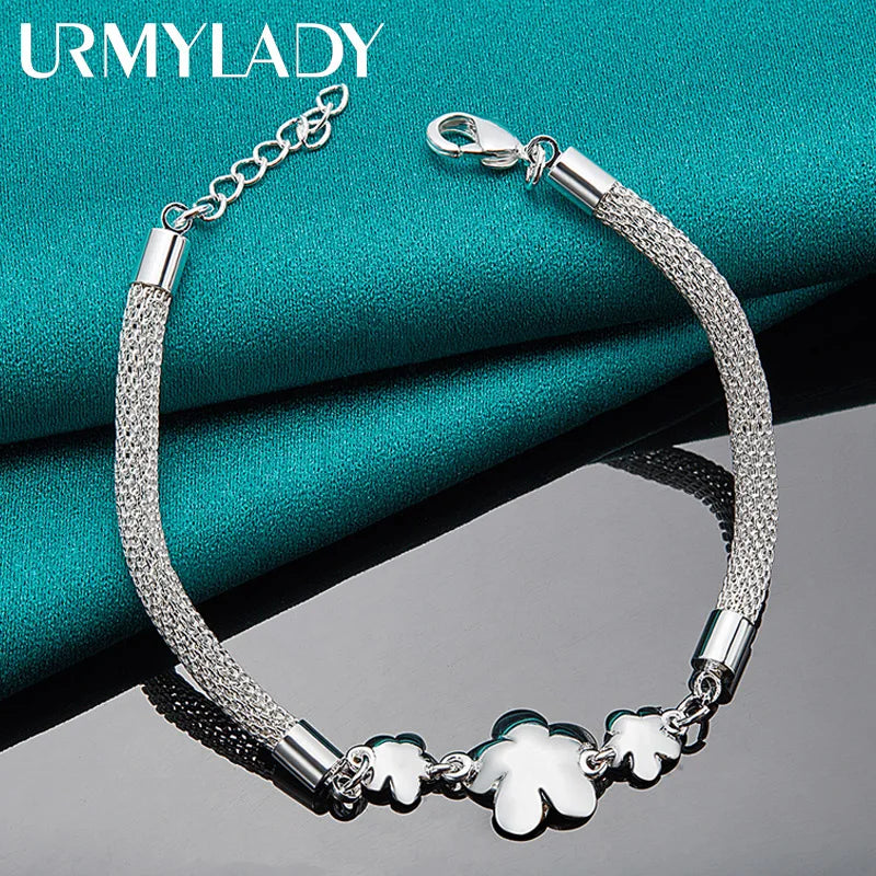 925 Silver Plum Flower Bracelet Wedding Party Gift Jewelry