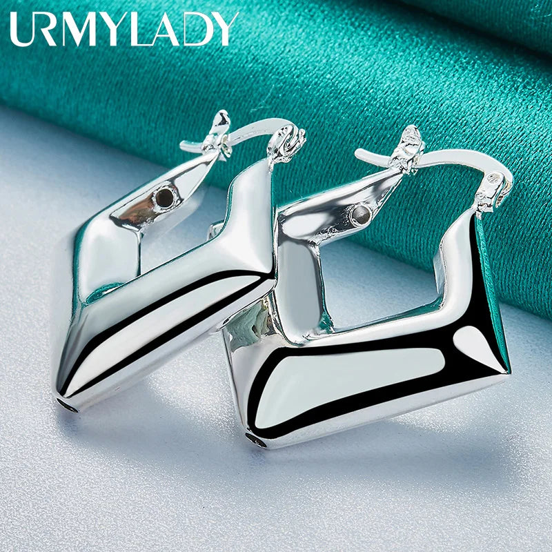 925 Silver Rhombus Earrings Women Wedding Engagement Jewelry