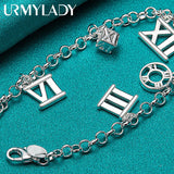 925 Sterling Silver Roman Round Square Bracelet Women Wedding Party Jewelry