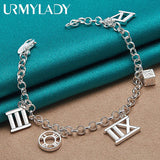 925 Sterling Silver Roman Round Square Bracelet Women Wedding Party Jewelry