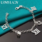 925 Sterling Silver Roman Round Square Bracelet Women Wedding Party Jewelry