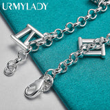 925 Sterling Silver Roman Round Square Bracelet Women Wedding Party Jewelry