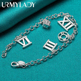 925 Sterling Silver Roman Round Square Bracelet Women Wedding Party Jewelry