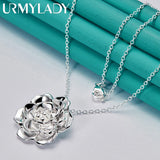 925 Silver Rose Pendant Necklace for Women