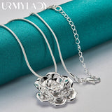 925 Silver Rose Pendant Necklace for Women