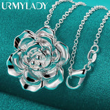 925 Silver Rose Pendant Necklace for Women