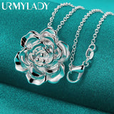 925 Silver Rose Pendant Necklace for Women