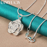 925 Silver Rose Flower Pendant Necklace for Women
