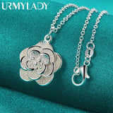925 Silver Rose Flower Pendant Necklace for Women