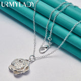 925 Silver Rose Flower Pendant Necklace for Women