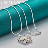925 Silver Rose Flower Pendant Necklace for Women
