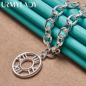 925 Sterling Silver Round Pendant Necklace 18 Inch